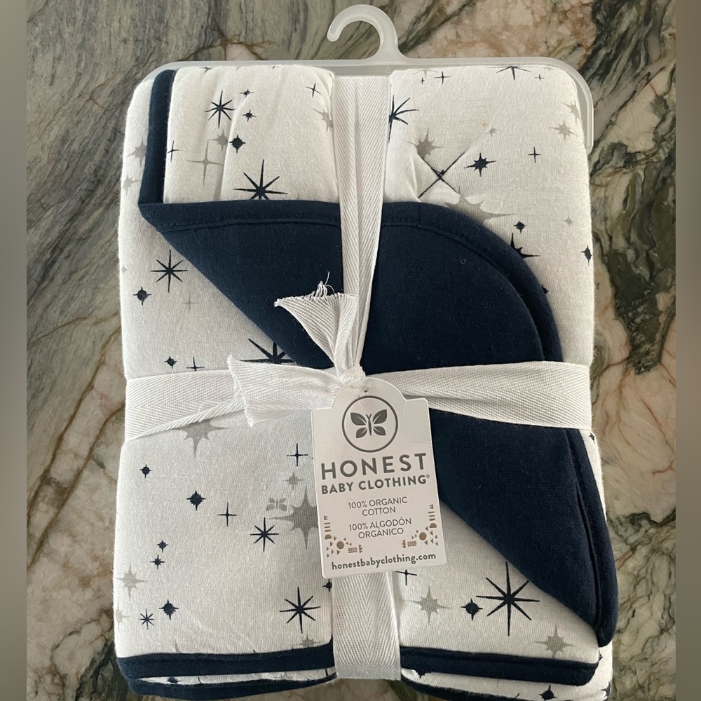 HonestBaby Light Weight Reversible Quilted Blanket, Twinkle Star Navy